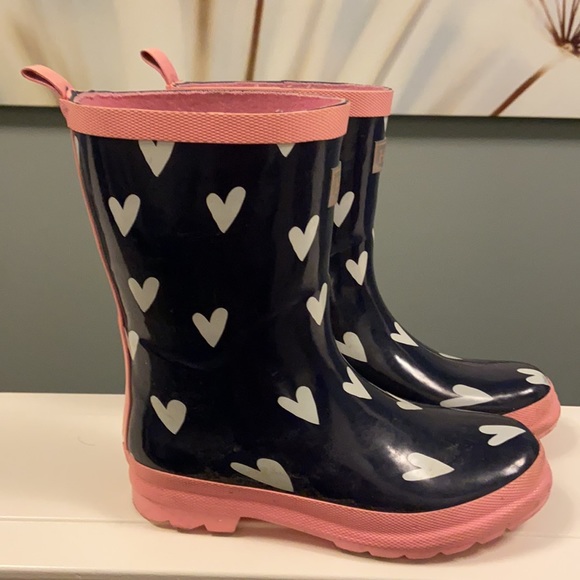 Hatley Rainboots - white hearts and pink trim US size 3 - Picture 3 of 5